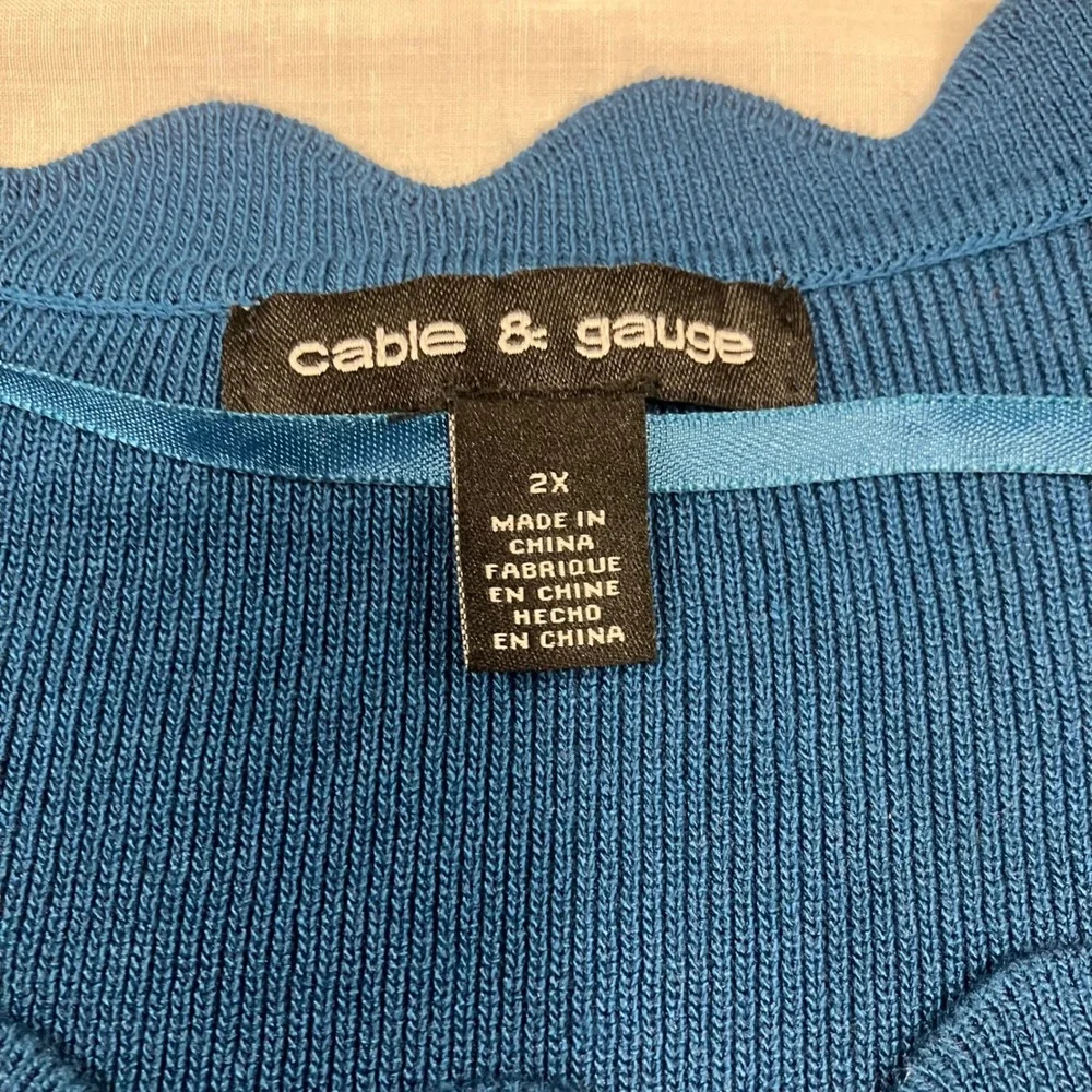 Cable Gauge Teal Blue Scallop Trim Knit Tunic Top Sweater 3/4 Sleeves SZ 2X - Picture 4 of 6